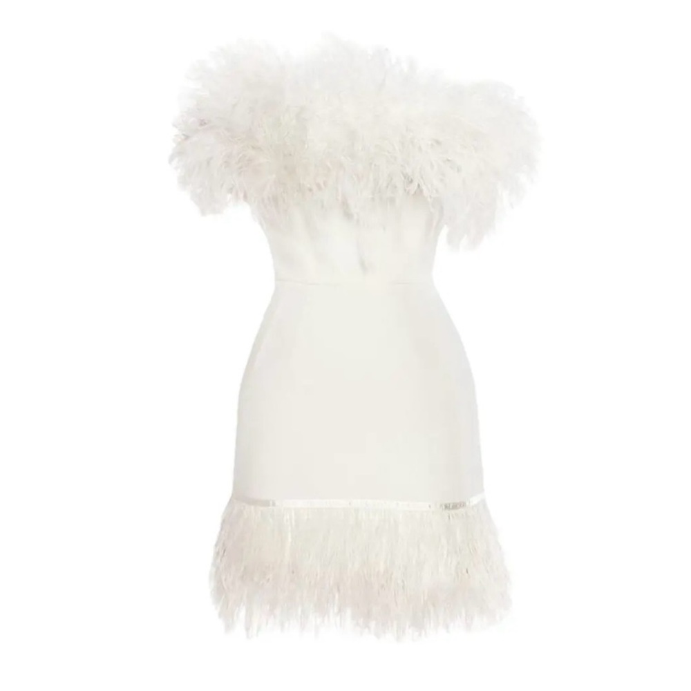 #35 NWT Bronx and Banco Revolve Lola Blanc Mini Feather Dress in White